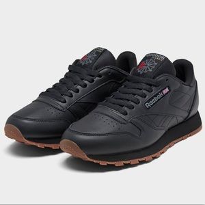 Reebok Classic Leather Black Gum Sole Sneakers